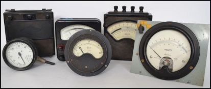 A good group of 6 vintage retro industrial volt meters and dials of Bakelite construction with