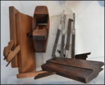 A collection of vintage wooden wood working tools to include planes etc, also a cased Pemuvar All