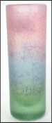 A decorative iridescent frosted glass cylindrical vase in the manner of Loetz being acid etched to