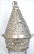 An unusual large silver plated large tureen / cloche having a large cone / witches hat shaped lid