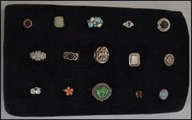 A good group of 15 silver and costume jewellery dress rings to include art deco marcasite example,