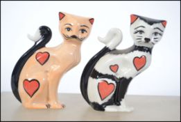 Two Lorna Bailey ceramic pottery cats Valentine 2002 41/50 and Valentine 2003 36/75 both with