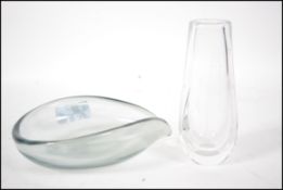 Two pieces of retro Scandinavian art glass to include a Holmegaard lipped bowl and a Orreforefs post