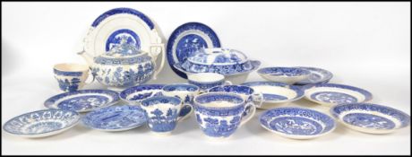 A good group of 19th century and later blue and white ceramics to include Wedgwood, Willow pattern