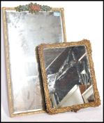 A large mid century Barbola mirror with crested floral top together with another mid century