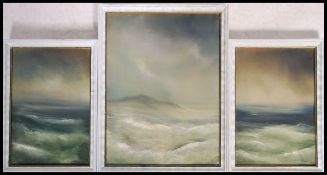 A group of three graduating oil's on canvas depicting rough sea's signed to the corner of the larger