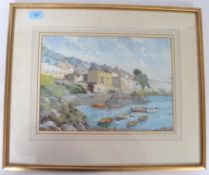Watercolour, framed & glazed. Signed at SW corner. Unknown British harbour, possibly Wales?
