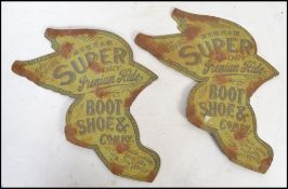 A pair of contemporary tin plate shop  advertising point of sales signs for Super Dry Premium Hide