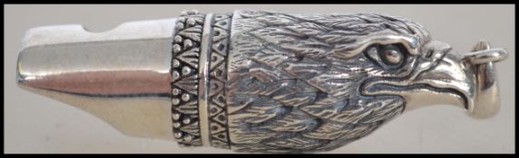 Hunting Interest. A silver gentleman's whistle in the form of a bird of prey / kestrel / eagle.