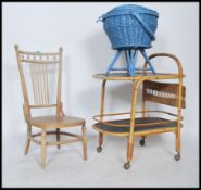 A collection of furniture to include blue bamboo cauldron linen basket in the manner of Lloyd Loom
