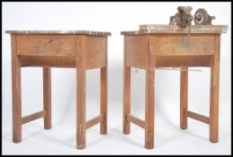A group of three vintage retro industrial volt meters with kidney dials to front of Bakelite bodies,