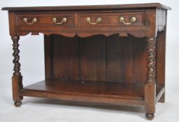 A Victorian  19th century Jacobean revival barleytwist side table desk having lower gallery shelf