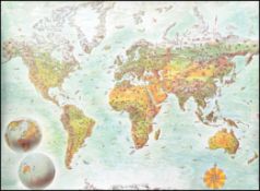 A large vintage retro 20th century Map of the world school educational poster dating to 1966,