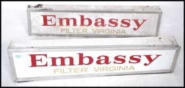 A pair of vintage 1970's retro Embassy cigarette advertising shop sign - light boxes. Each with