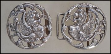 A silver hallmarked Victorian nurses buckle, the buckle in the form of Griffins, Birmingham assay