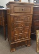 A 19th century walnut and marble French tall pedestal bedside cabinet / pot cupboard. Raised on