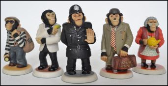 A group of five Robert Harrop Pg Tips Chimps collection figurines, PG005 PC Gotcha PG004 ADA PG007