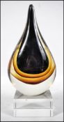 A mid century studio art glass sculture of teardro