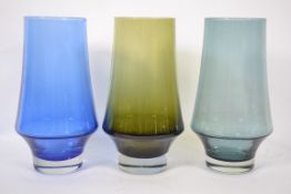 A group of three Rhiihimaki studio art glass vases