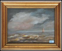 A framed and glazed oil on board painting of a sea
