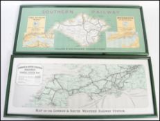 A pair of framed and glazed advertising railway ma