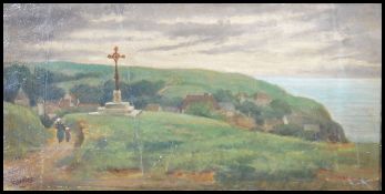 A 19th century oil on canvas painting of a coastal