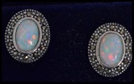 A pair of silver Art Deco style ladies opal stud e
