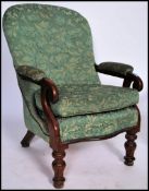 A good Victorian mahogany library armchair in maho