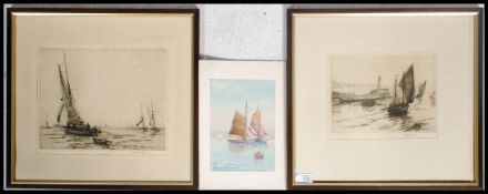 A pair of framed and glazed Etching pictures by Robert H Smith RA of fishing clippers signed in