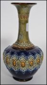 A 19th century Doulton Lambeth stoneware baluster vase having a waisted neck with flared rim, blue