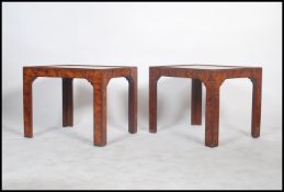 A pair of Chinese style walnut square occasional