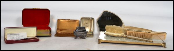 A mixed lot to include a vintage ladies dressing table set consisting of tray, brushes, mirror,