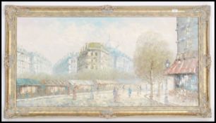 A 20th century oil on canvas painting of a street scene - Parisian set within frame in the manner of