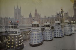 A collection of vintage Doctor Who TV memorabilia posters to include Tardis, Daleks, various Doctors