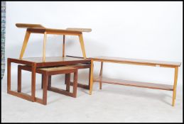 A 1960's retro teak wood and tile top nest of tables by Englander together with a retro 1970's