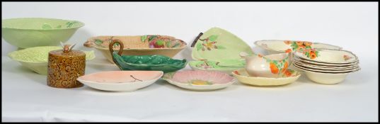 A collection of art deco ceramics to include various Carlton Ware leaf dishes and bowls, a Crown