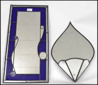 A 20th century Bristol blue glass leaded panel mirror having glass panel frame with central