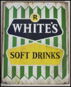 A vintage Industrial mid century R Whites Lemonade advertising enamel shop sign. The sign of upright