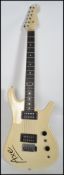 A vintage six sting electric guitar by Axe having a stratocaster type body in white with white