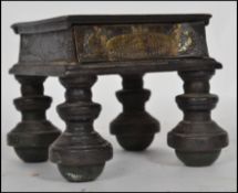 A stunning vintage possibly late 19th century cast metal lidded desk top patent box. The box being