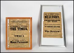 Local Interest: Two 19th century Victorian playbills being framed and glazed from the Theatre