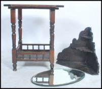 A Victorian oak centre table having a panel top raised on block and turn legs united at lower tier