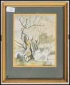 Olga Miksche: Water colour painting entitled ' There's Life In The Old Stump ' Framed and glazed.