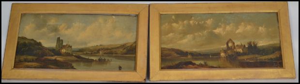 A fantastic pair of English 19th-century oil on canvas paintings Each of river scenes and ruins