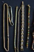 A good collection of costume jewellery to include byzantine linked necklace, blue stone tennis