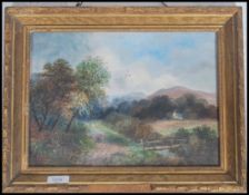 An early 20th century framed oil on canvas painting picture depicting a mother and child in a