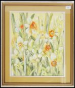 Olga Miksche: Mixed media painting entitled Red Hots II Yellow signed by artist, framed and glazed.