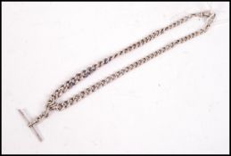 A silver hallmarked T - bar fob watch chain. Each link with a Lion passant stamp, makers mark for JR