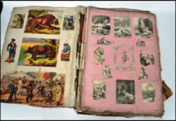 A large late 19th century Victorian cotton paged decoupage scrap album to include scenes of;