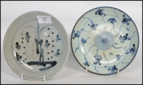 Two 19th century Oriental ceramic plates one having a central medallion with character marks to